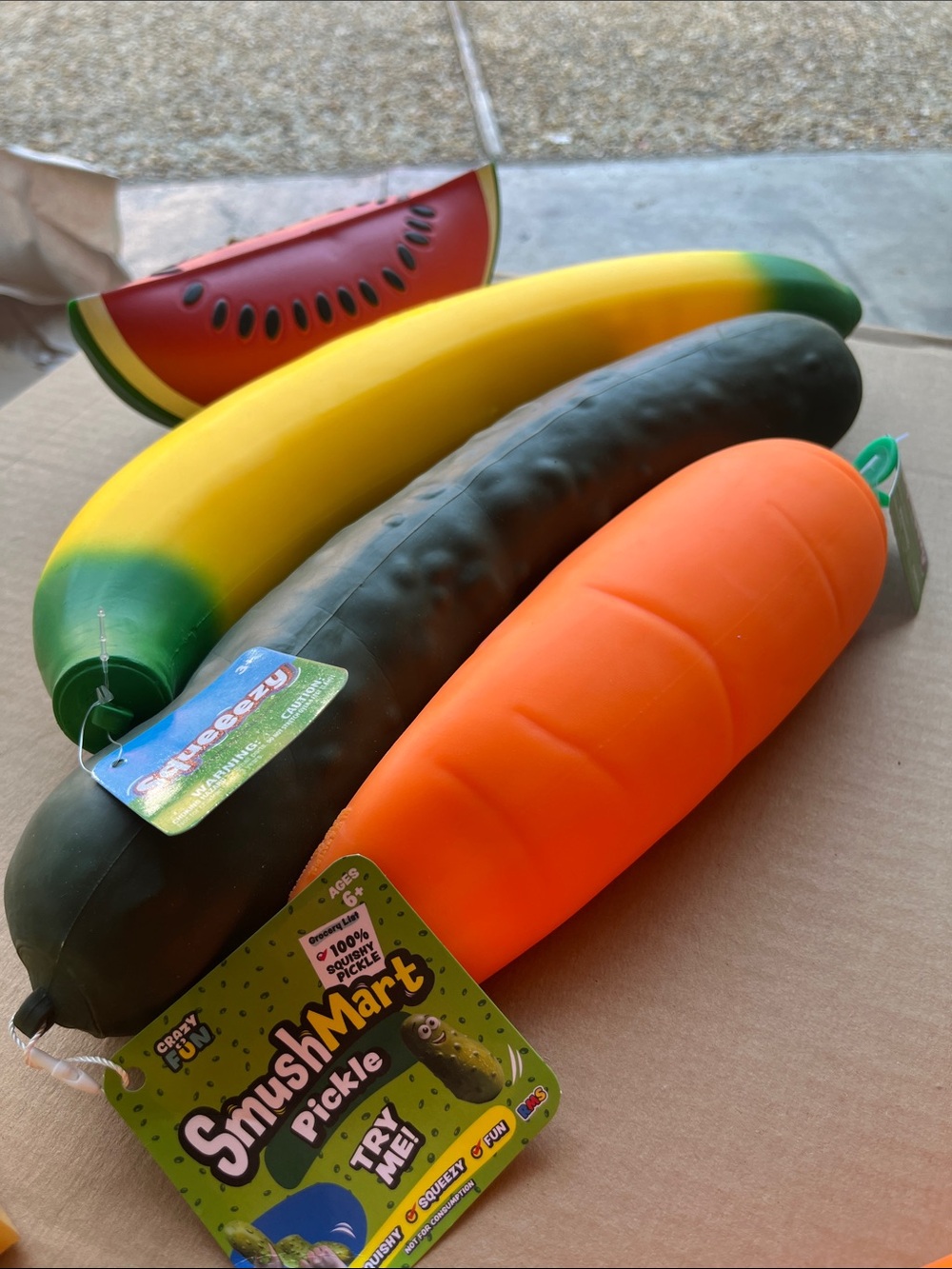 SmushMart Kids Squishy Fruit & Veggie Toy - Orange, Yellow, Green, Black